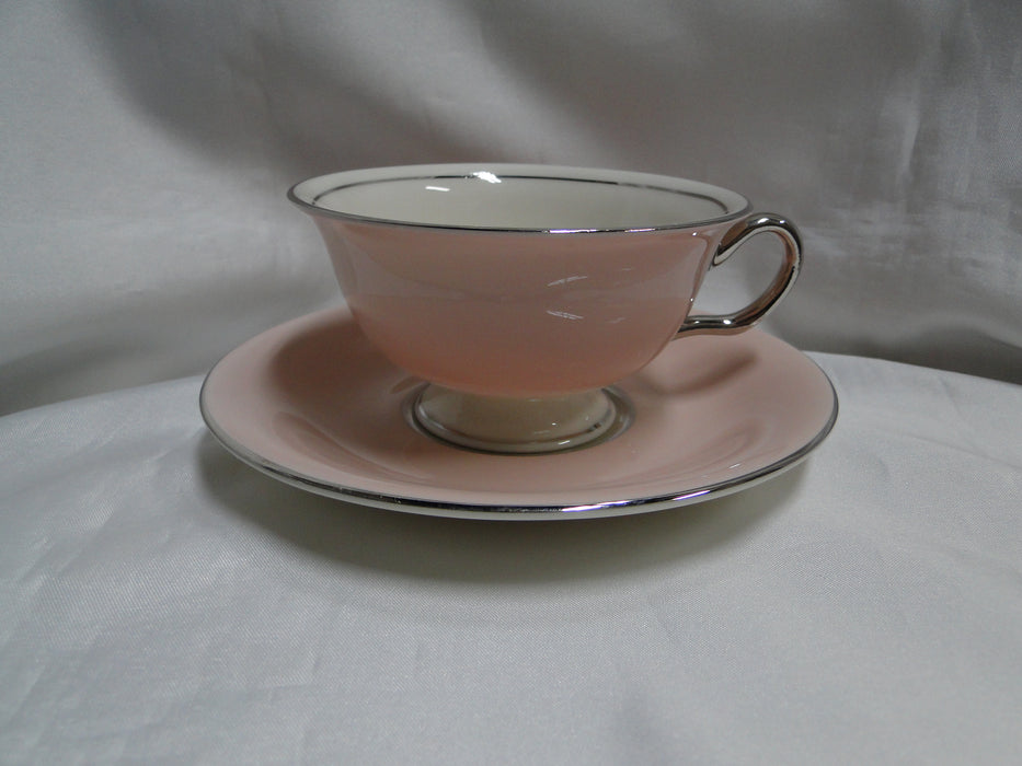 Castleton Shell Pink, Platinum Trim: Cup & Saucer Set (s), 2 1/4" Tall