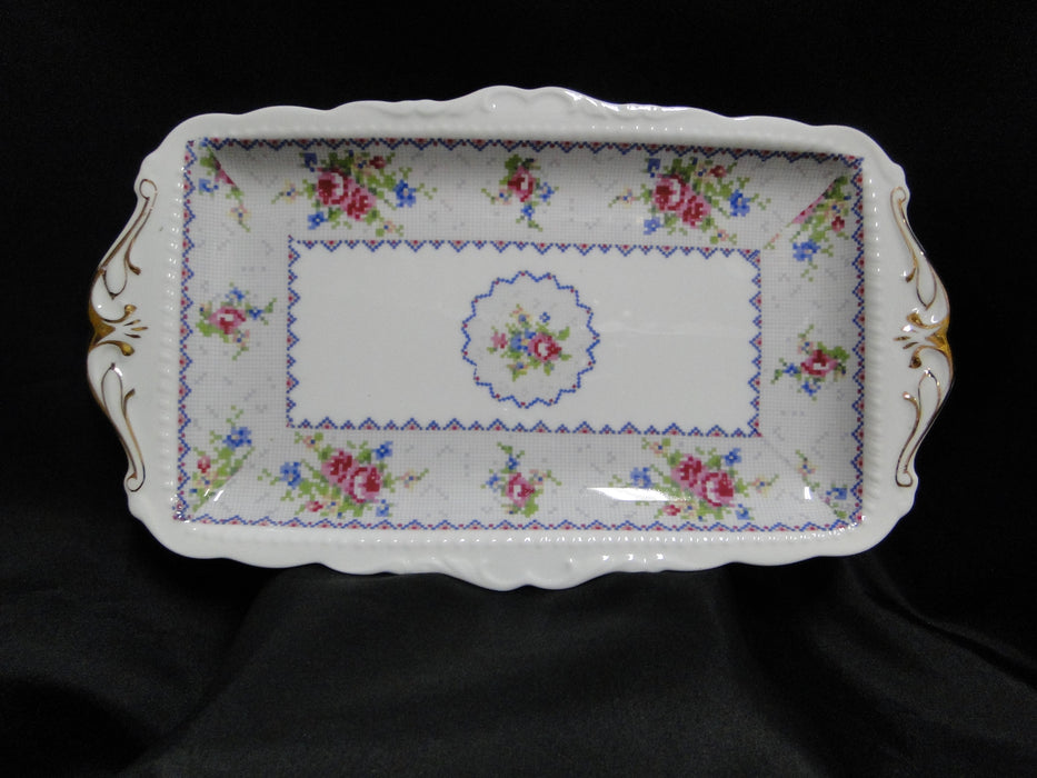 Royal Albert Petit Point, Floral Embroidery: Sandwich Tray, 11 5/8" x 6 3/4"