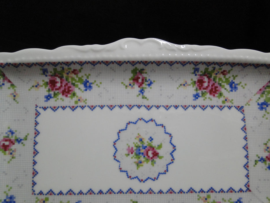 Royal Albert Petit Point, Floral Embroidery: Sandwich Tray, 11 5/8" x 6 3/4"