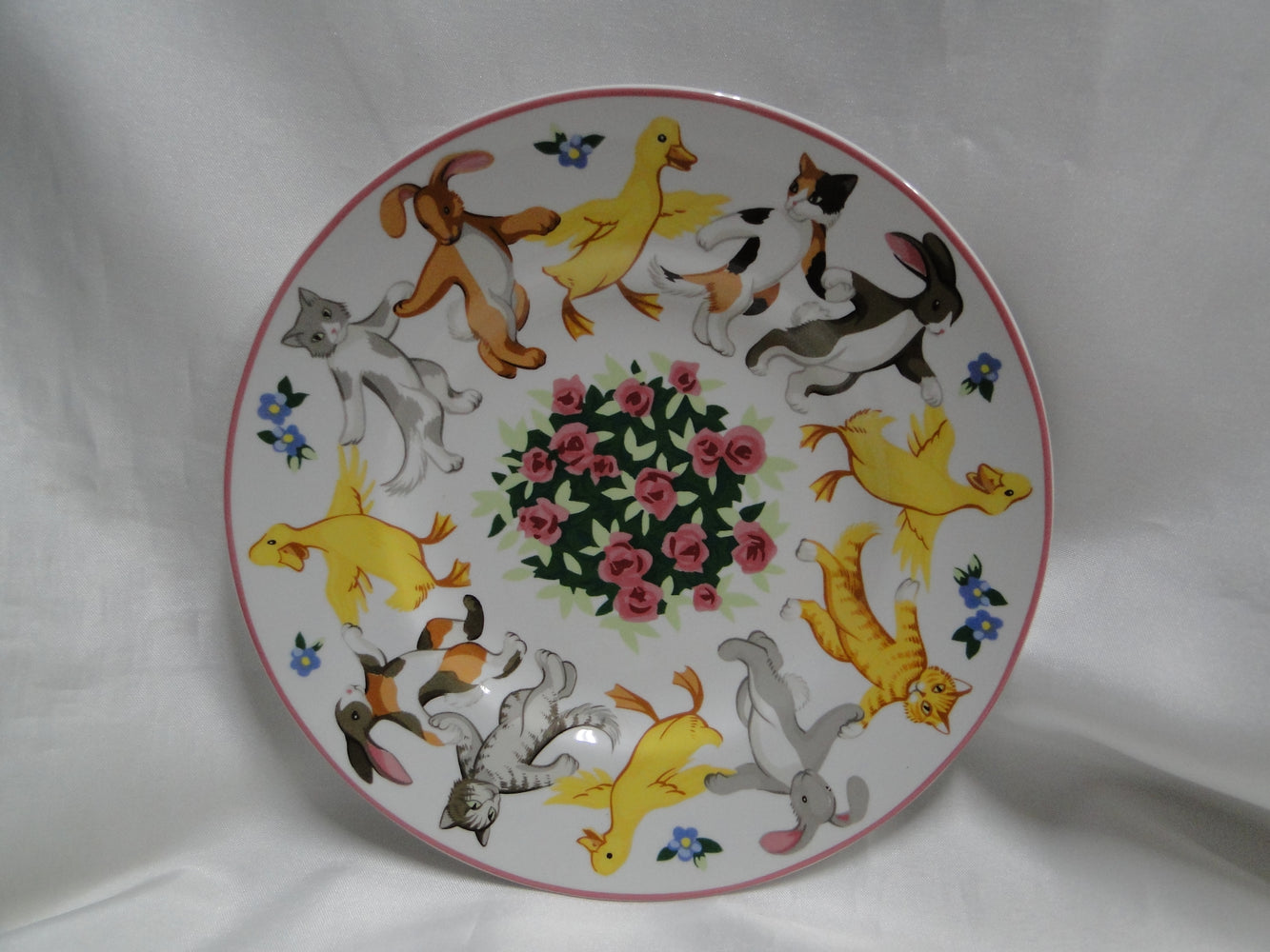 Tiffany Playground, Animals, Flowers, Pink Trim: Children's Plate, 7"