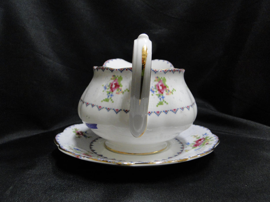 Royal Albert Petit Point, Floral Embroidery: Gravy Boat As Is & Sep Underplate