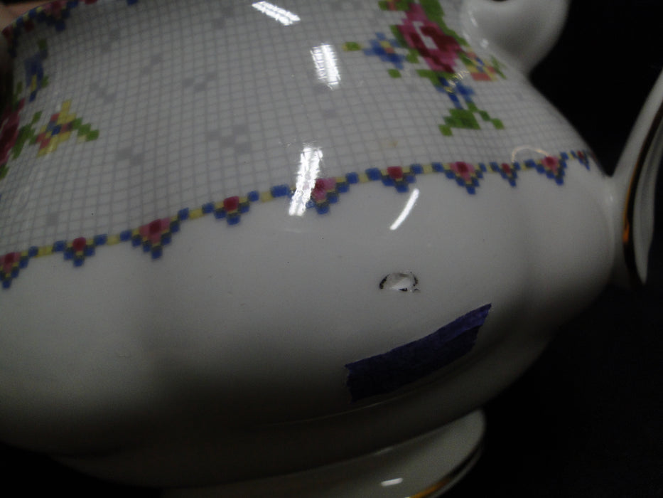 Royal Albert Petit Point, Floral Embroidery: Gravy Boat As Is & Sep Underplate