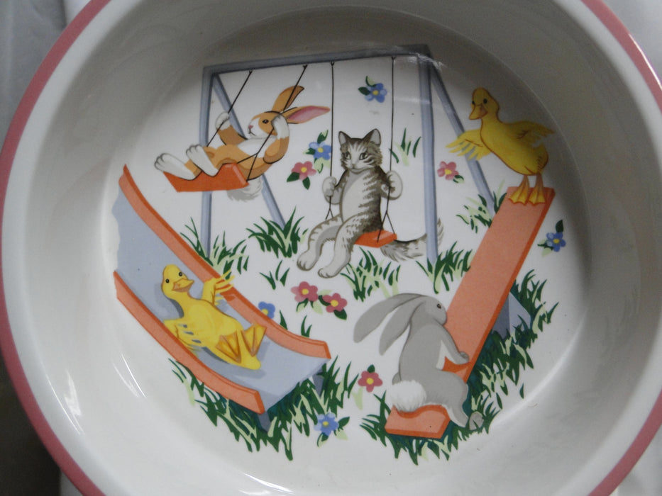 Tiffany Playground, Animals, Flowers, Pink Trim: Children's Bowl, 6 5/8" x 1.5"