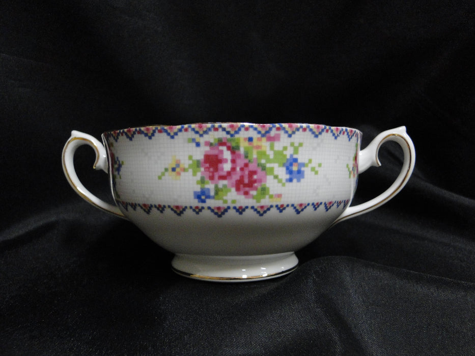 Royal Albert Petit Point, Floral Embroidery: Cream Soup Bowl & Saucer Set
