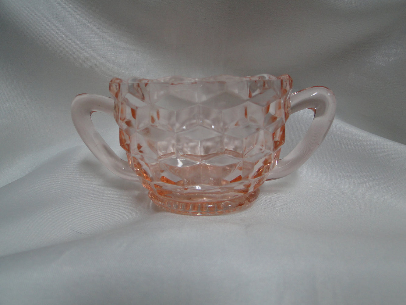 Jeannette Cube Pink, Depression Glass: Open Sugar Bowl, 2 3/8" Tall
