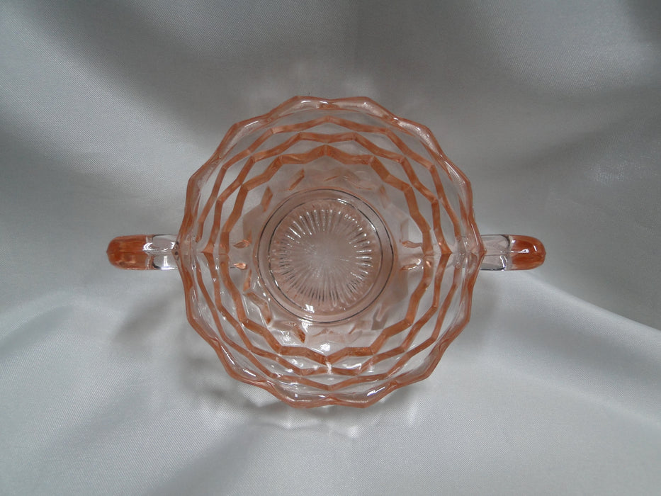 Jeannette Cube Pink, Depression Glass: Open Sugar Bowl, 2 3/8" Tall