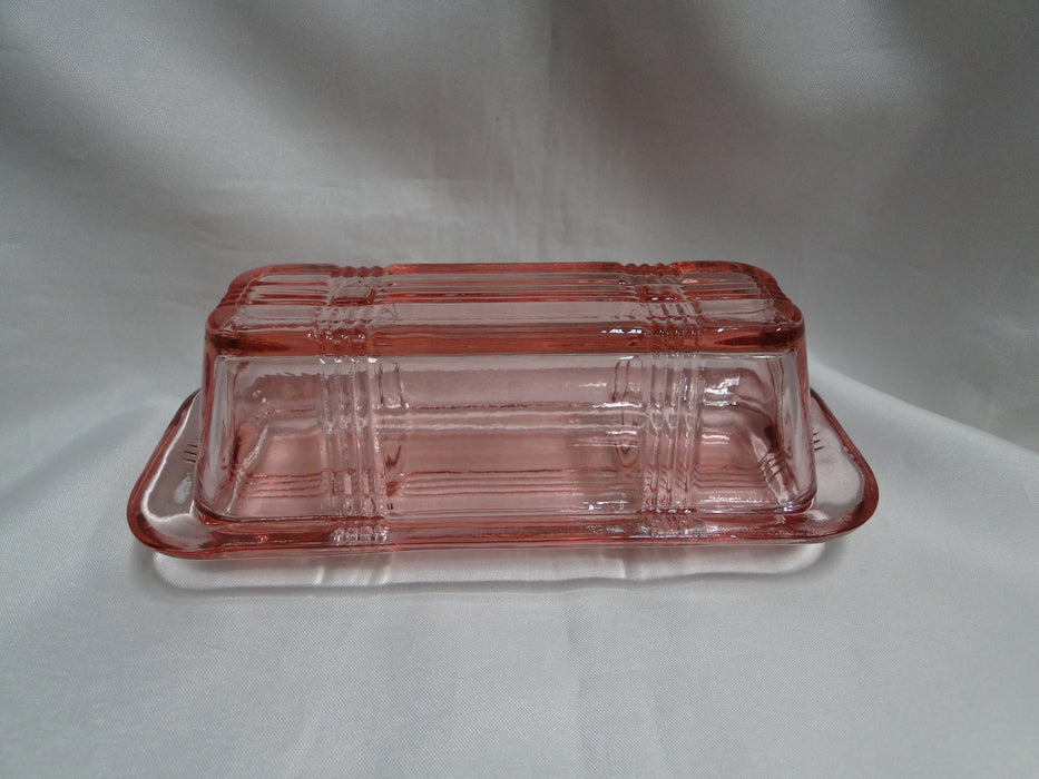 Hazel-Atlas Crisscross Pink, Crisscross Design: 1/4 Pound Covered Butter Dish