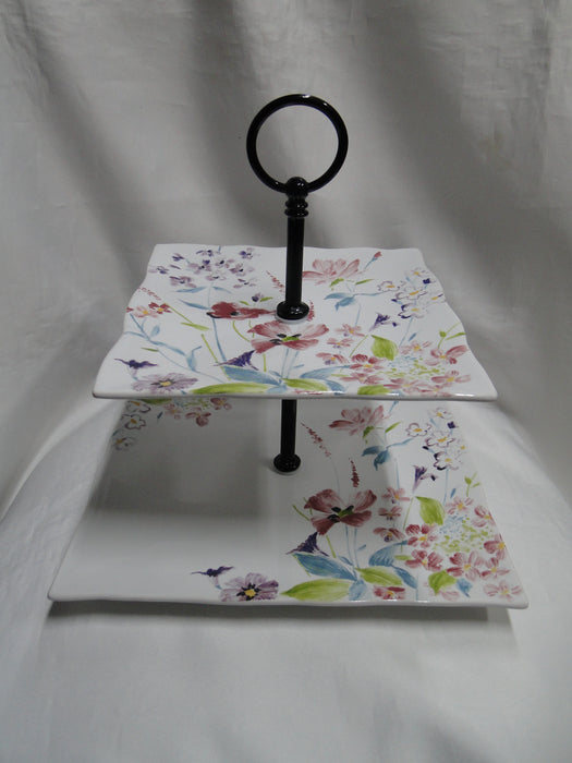 222 Fifth Garden Beauty, Multicolored Florals: 2-Tier Serving Tray, 10 1/2" & 8"