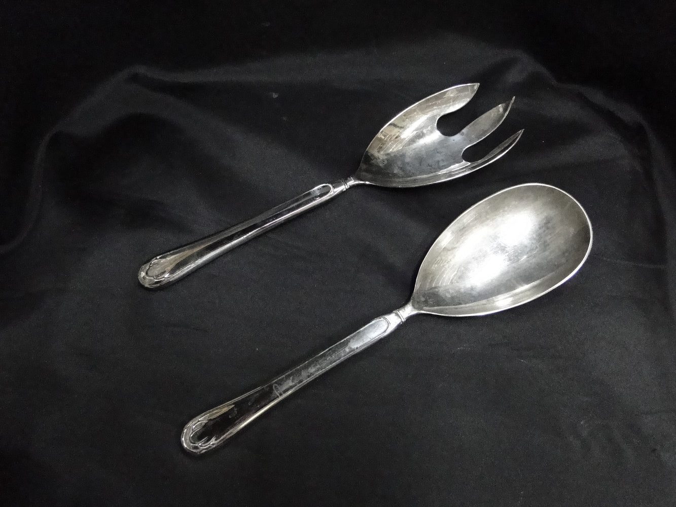Silverplate Flatware Made in China: Salad Serving Spoon & Fork, 10 3/4"
