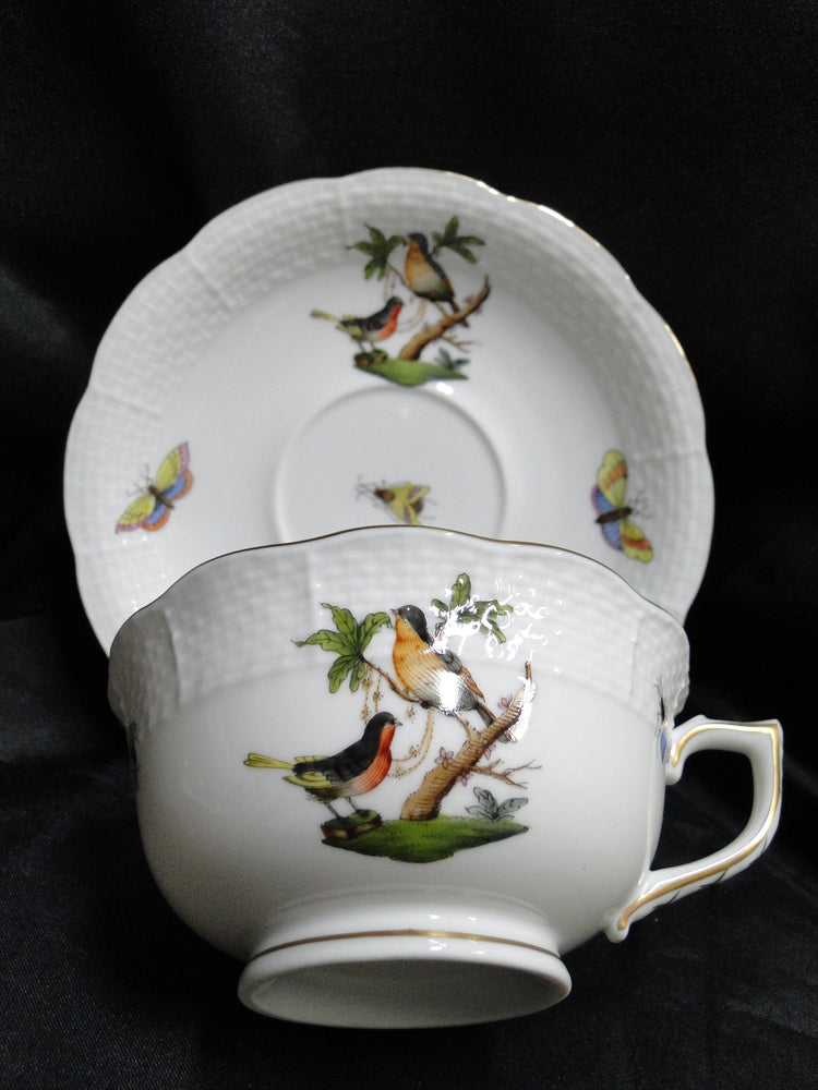 Herend Rothschild Bird: Cup & Saucer Set, 734 & 734, RO, Motif D