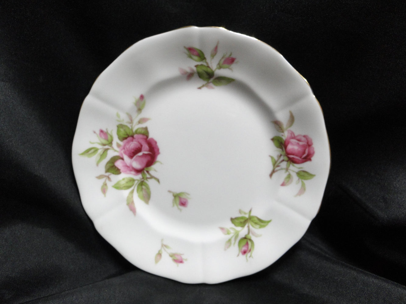 Adderley 7055, Pink Roses on White, Gold Trim: Bread Plate, 6"