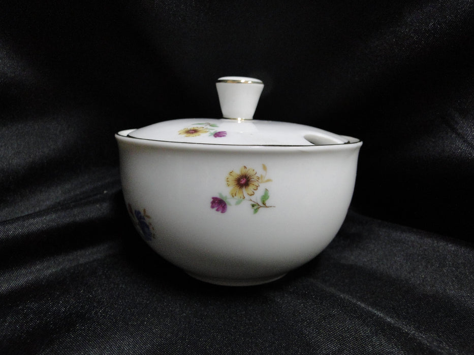 Arzberg, White w/ Multi Flowers, Gold Trim: Sugar Bowl & Lid, 2 3/4" Tall