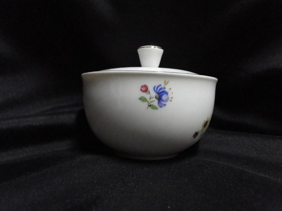 Arzberg, White w/ Multi Flowers, Gold Trim: Sugar Bowl & Lid, 2 3/4" Tall