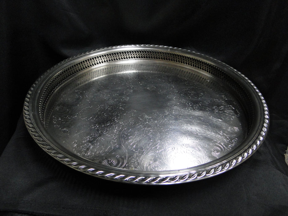 International Silver English Gadroon, Rogers: Silverplate Round Tray, 15"