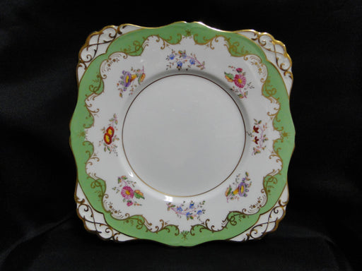 Tuscan C8299, Green, Florals, Gold Scrolls: Square Cake Plate, 8 7/8"