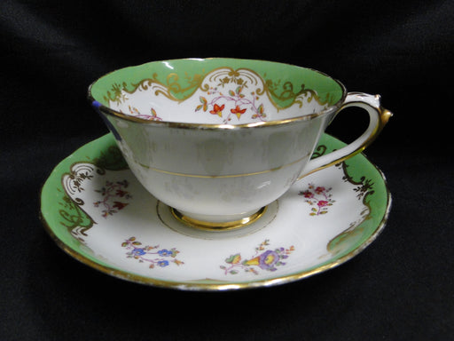 Tuscan C8299, Green, Florals, Gold Scrolls: Cup & Saucer Set, 2 1/4", As Is