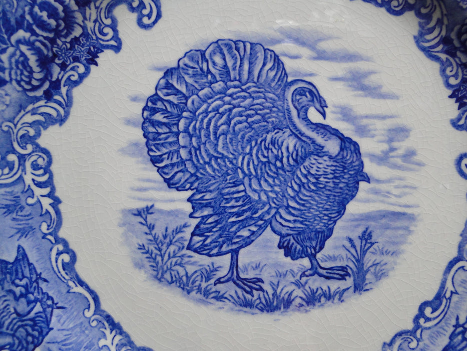 Nikko NIK26, Blue  & White Turkeys, Scrolls: Dinner Plate, 10 3/8", Crazing