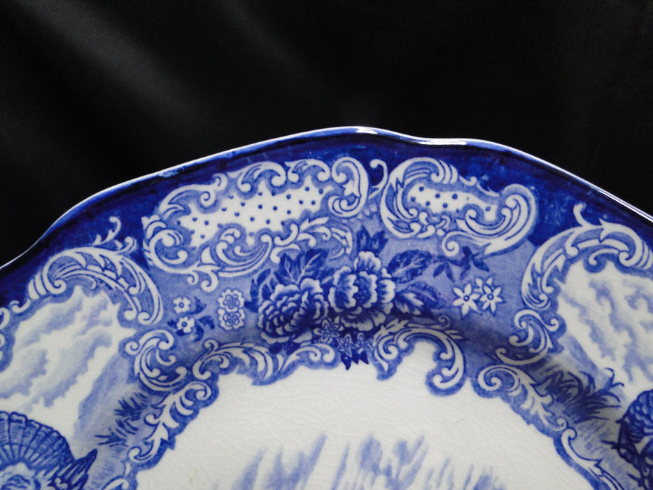 Nikko NIK26, Blue  & White Turkeys, Scrolls: Dinner Plate, 10 3/8", Crazing