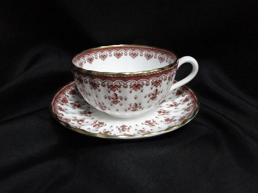 Spode Fleur de Lys Red, Y7481, Gold Trim, Bone: Flat Cup & Saucer Set, 2 1/8"