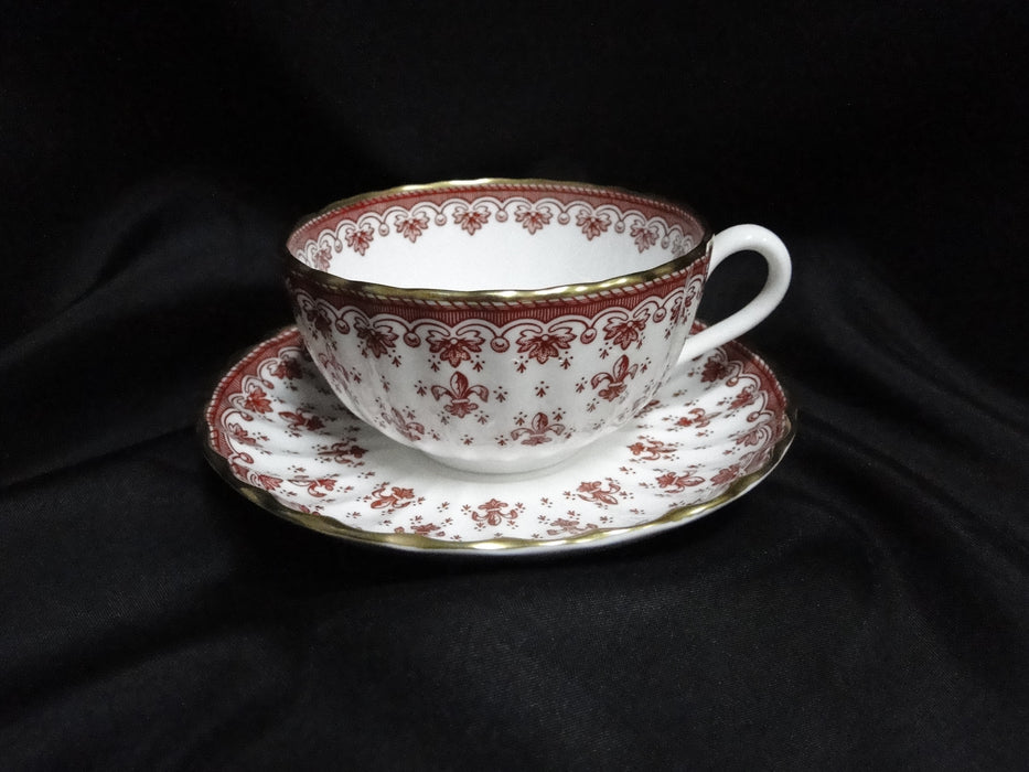 Spode Fleur de Lys Red, Y7481, Gold Trim, Bone: Flat Cup & Saucer Set, 2 1/8"
