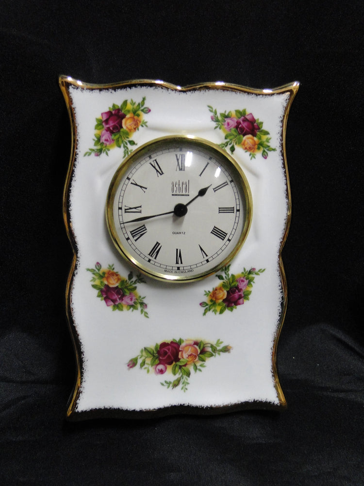Royal Albert Old Country Roses, England: Mantel Clock, 6" x 4 1/4" x 1 5/8"