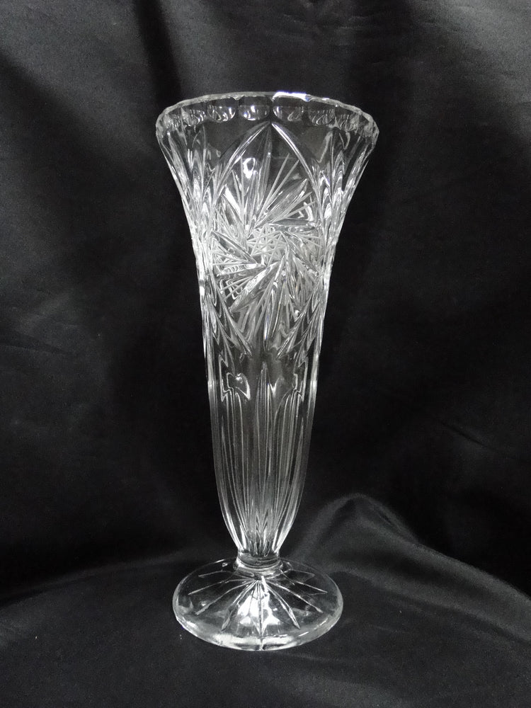 Clear, Tall, Glass, Spinning Stars: Vase, 11" Tall x 4 7/8" Top Diam --  MG#222