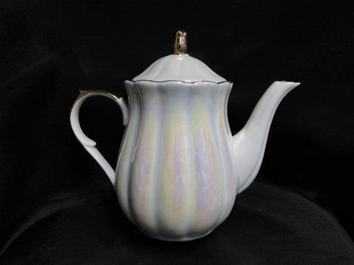 Grace's Teaware Iridescent White w/ Gold Trim, Fluted: Teapot & Lid, 8"
