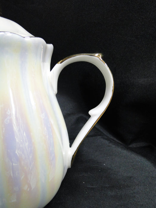 Grace's Teaware Iridescent White w/ Gold Trim, Fluted: Teapot & Lid, 8"