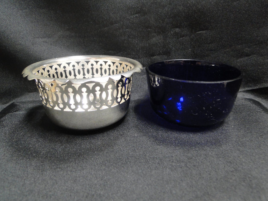 Potter Electroplate, Blue: Electroplate Sugar Bowl w/ Cobalt Glass, 3 3/4"