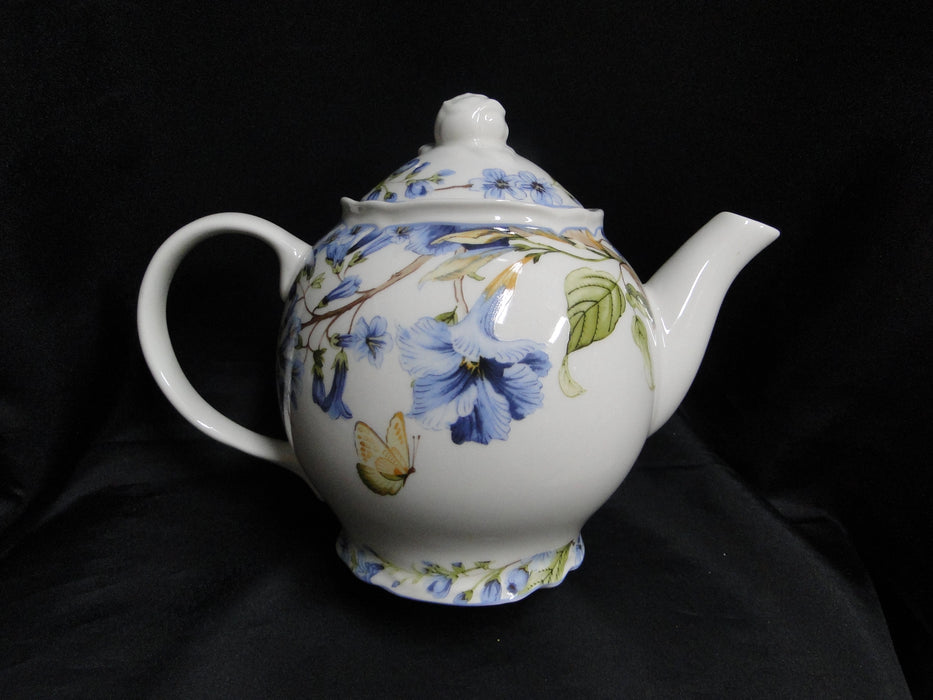 222 Fifth Lyanna Blue, Blue Flowers: Teapot & Lid, 7" Tall