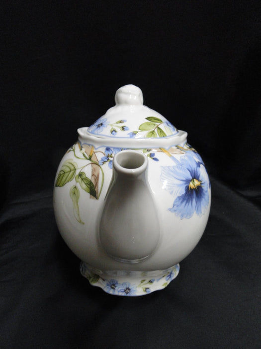 222 Fifth Lyanna Blue, Blue Flowers: Teapot & Lid, 7" Tall