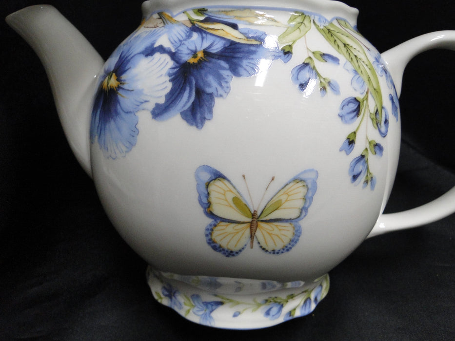 222 Fifth Lyanna Blue, Blue Flowers: Teapot & Lid, 7" Tall
