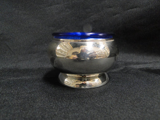 Silverplate & Cobalt Glass: Small Footed Holder w/ Blue Glass Bowl, 2"