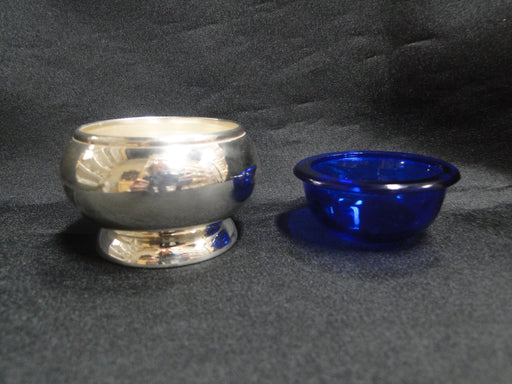 Silverplate & Cobalt Glass: Small Footed Holder w/ Blue Glass Bowl, 2"