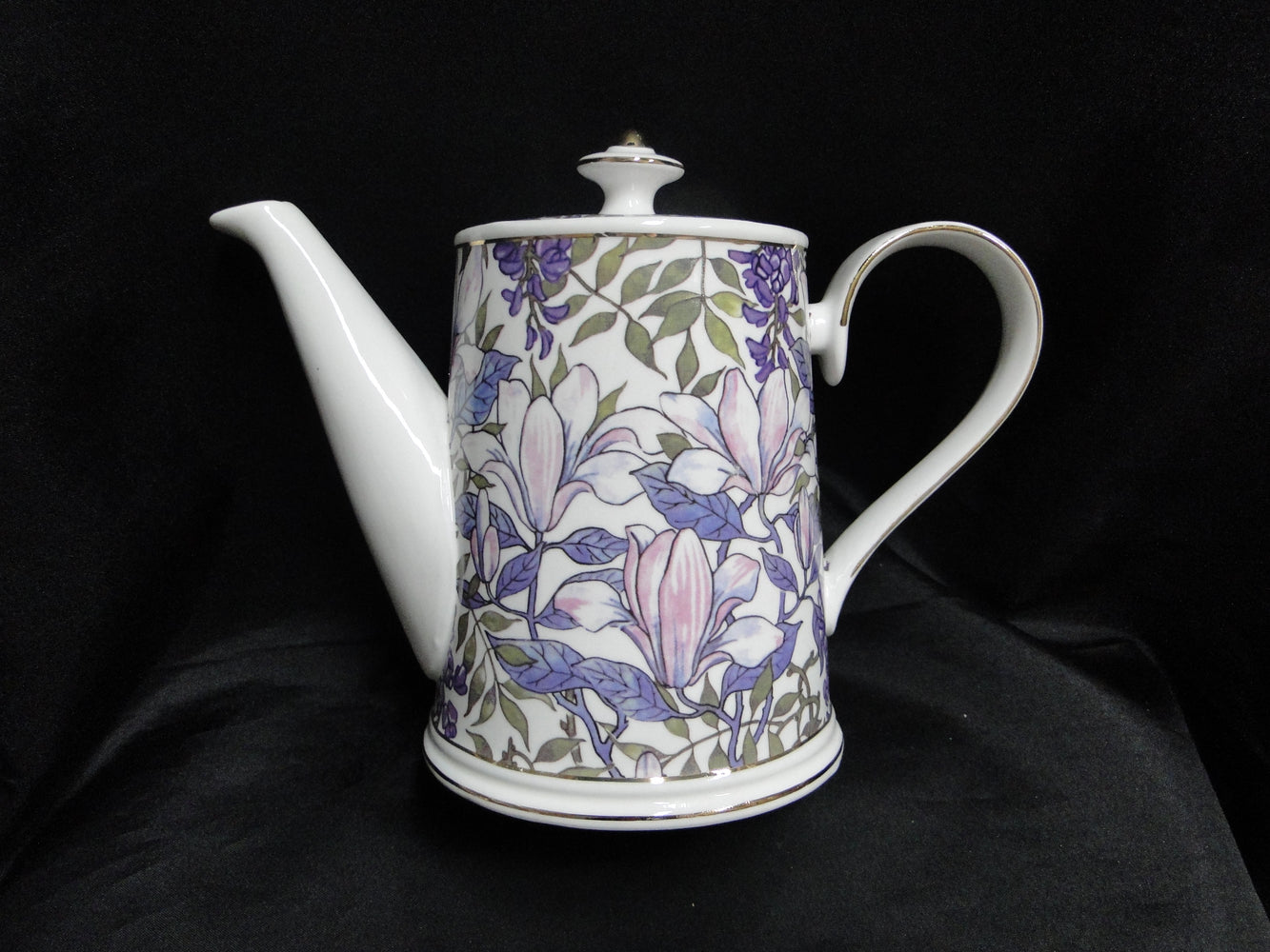 Grace's Teaware Purple Florals on White: Teapot & Lid, 7"Tall