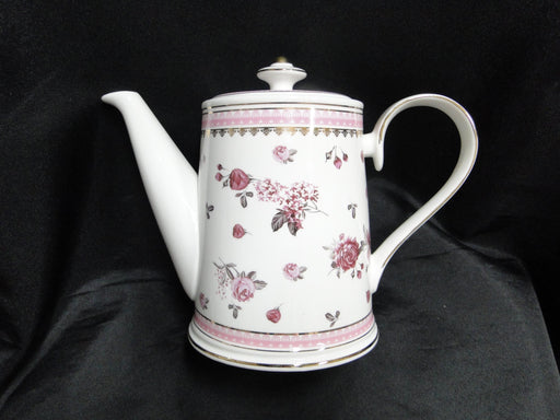 Grace's Teaware Pink Roses & Pink Band on White: Teapot & Lid, 7"Tall