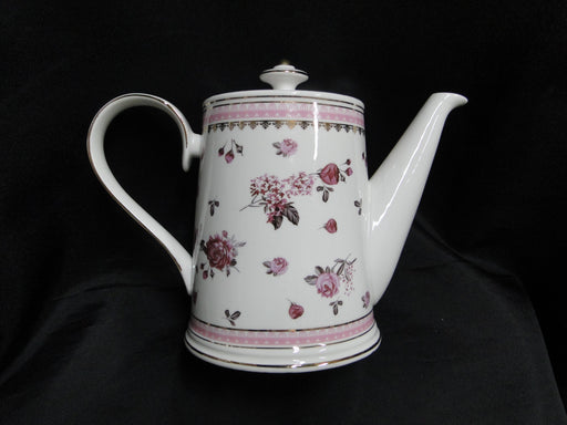 Grace's Teaware Pink Roses & Pink Band on White: Teapot & Lid, 7"Tall