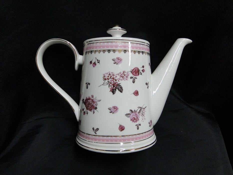 Grace's Teaware Pink Roses & Pink Band on White: Teapot & Lid, 7"Tall