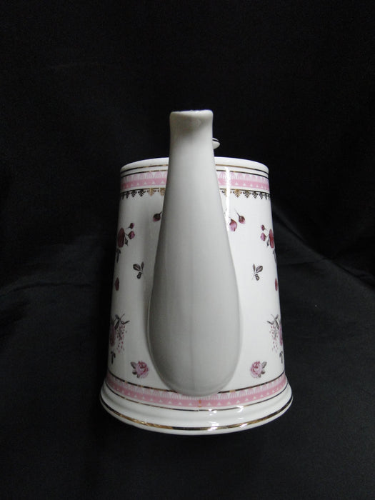 Grace's Teaware Pink Roses & Pink Band on White: Teapot & Lid, 7"Tall