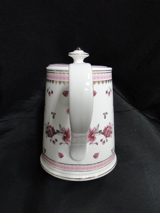 Grace's Teaware Pink Roses & Pink Band on White: Teapot & Lid, 7"Tall