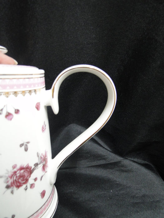 Grace's Teaware Pink Roses & Pink Band on White: Teapot & Lid, 7"Tall