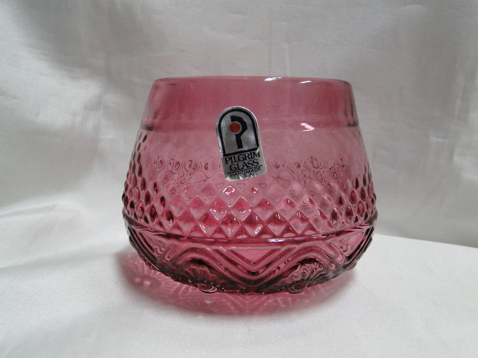 Pilgrim Bennington Cranberry Glass, Embossed: Creamer & Open Sugar Bowl Set