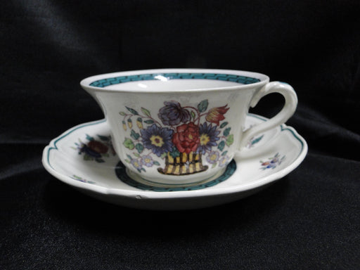 Wedgwood Floral, A6793, Flowers, Green Trim: Cup & Saucer Set (s), 2 1/4"