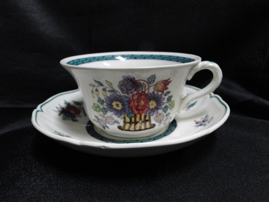 Wedgwood Floral, A6793, Flowers, Green Trim: Cup & Saucer Set (s), 2 1/4"