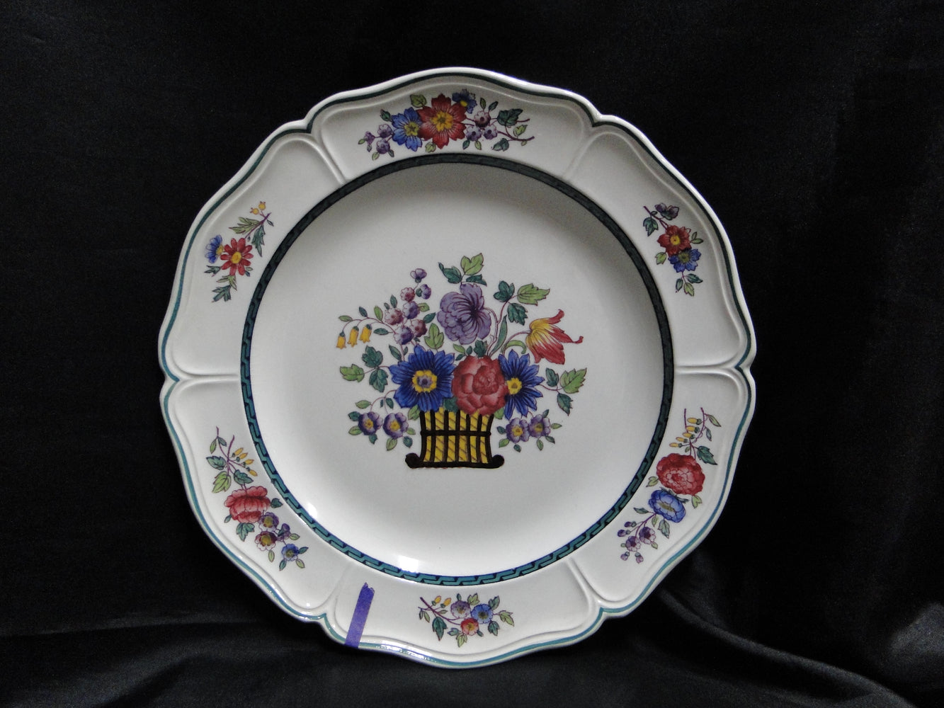 Wedgwood Floral, A6793, Flowers, Green Trim: Dinner Plate, 10", As Is