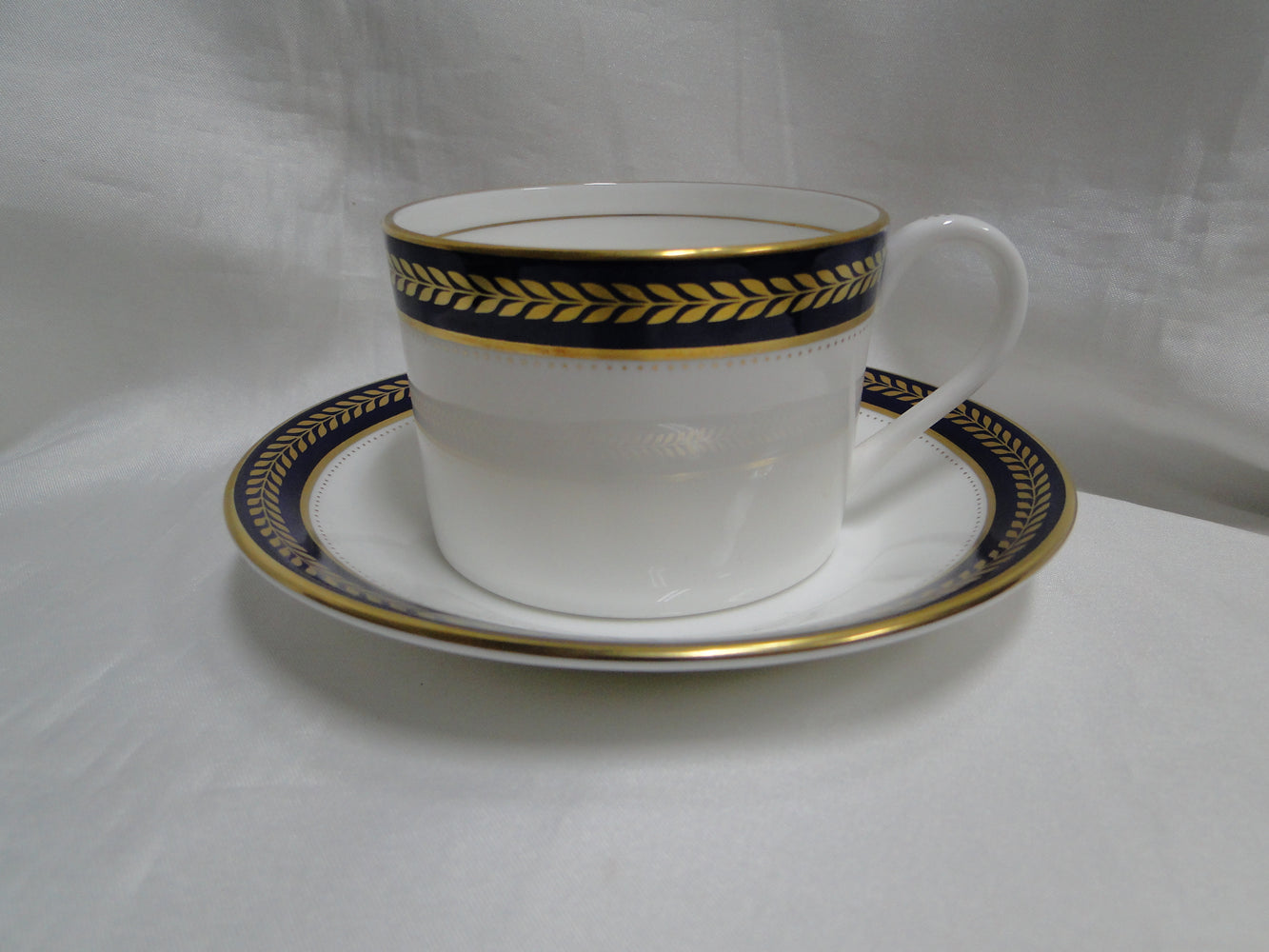 Coalport Blue Wheat, Gold Laurel on Cobalt: Flat Cup & Saucer Set (s), 2 1/4"