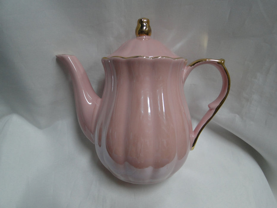 Grace's Teaware Pink w/ Gold Trim, Fluted: Teapot & Lid, 8"
