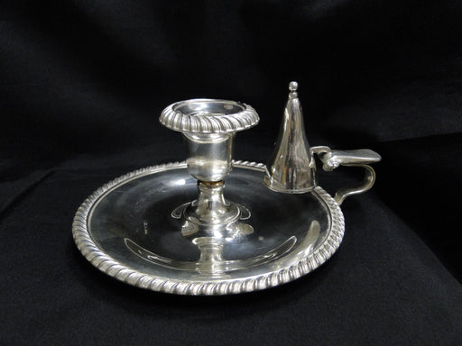 Silverplate w/ Rope Edge: Candlestick Holder w/ Thumb Rest, Hanging Snuffer