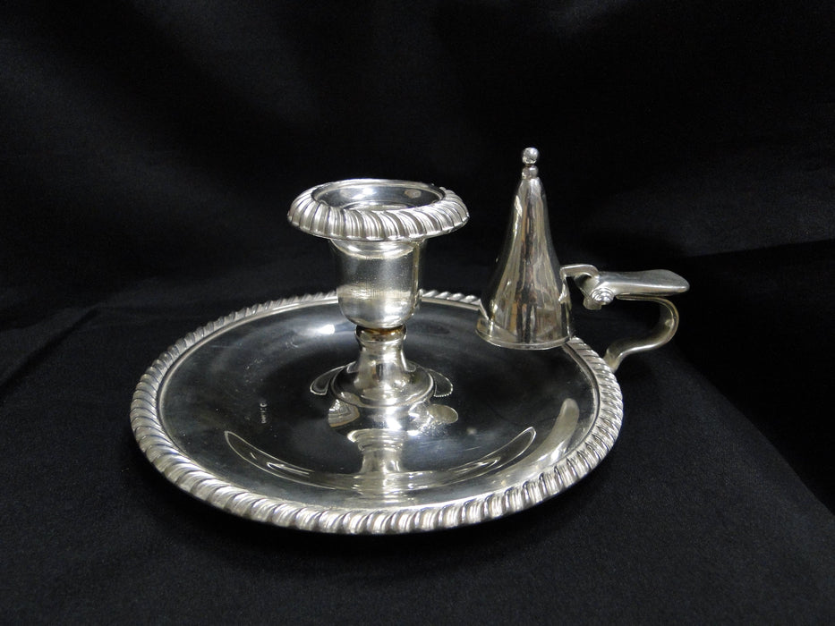 Silverplate w/ Rope Edge: Candlestick Holder w/ Thumb Rest, Hanging Snuffer