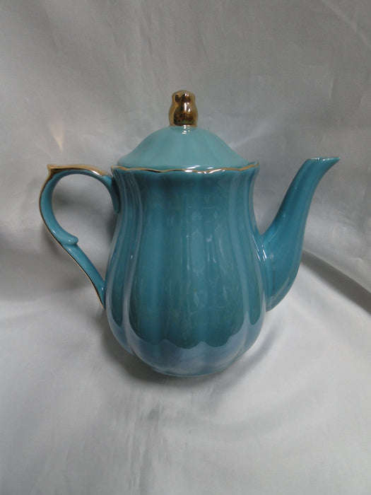 Grace's Teaware Teal w/ Gold Trim, Fluted: Teapot & Lid, 8" Tall